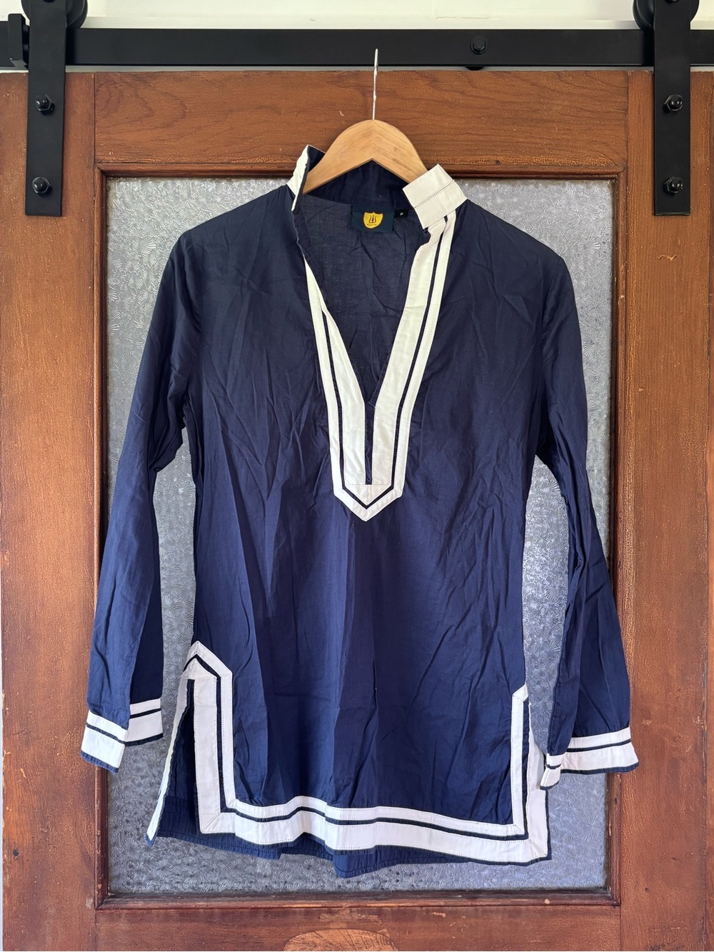 Navy Tunic with White Trim V-Neck